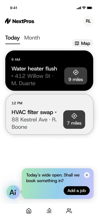 The NextPros app showing today’s jobs