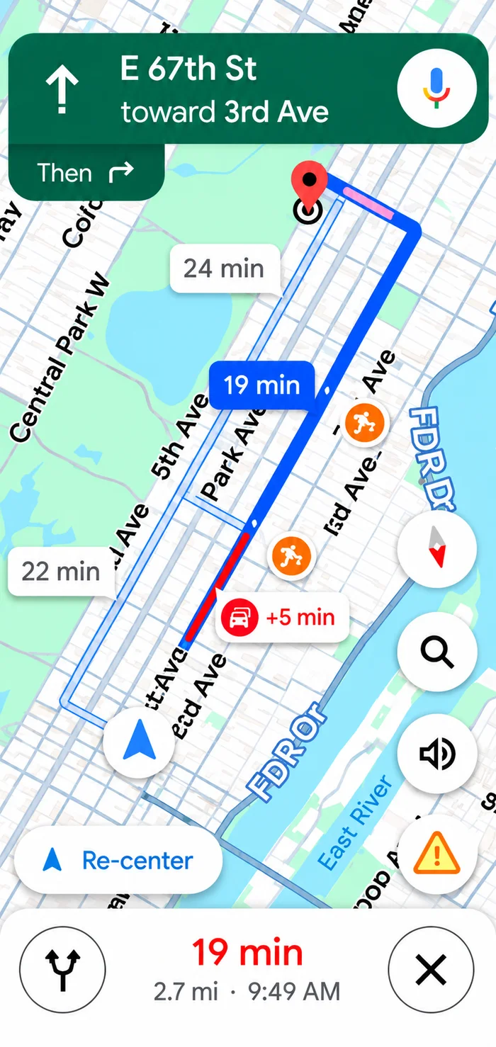Turn-by-turn navigation running to the selected job