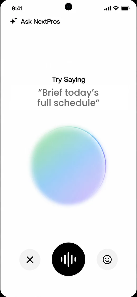The Ask NextPros voice screen, listening