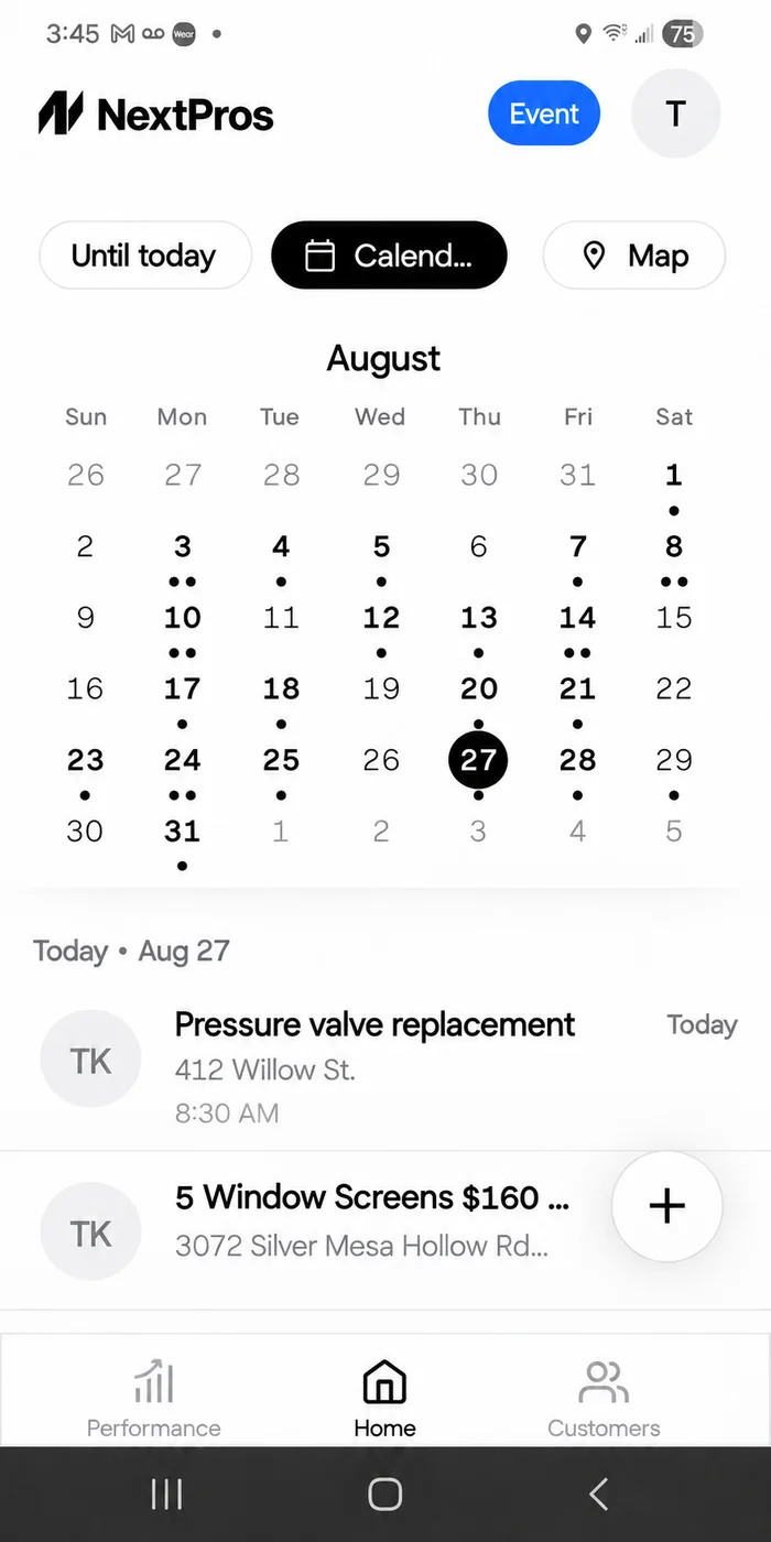 The job on the NextPros app calendar